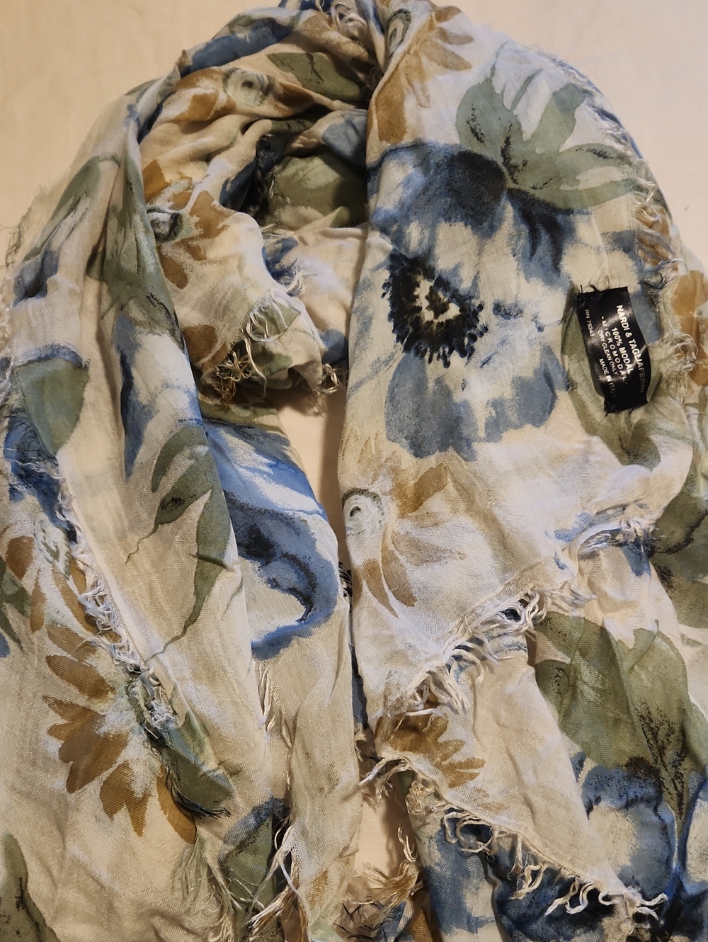 Made In ITALY Light Floral Scarf in Blue, Green & Tan
